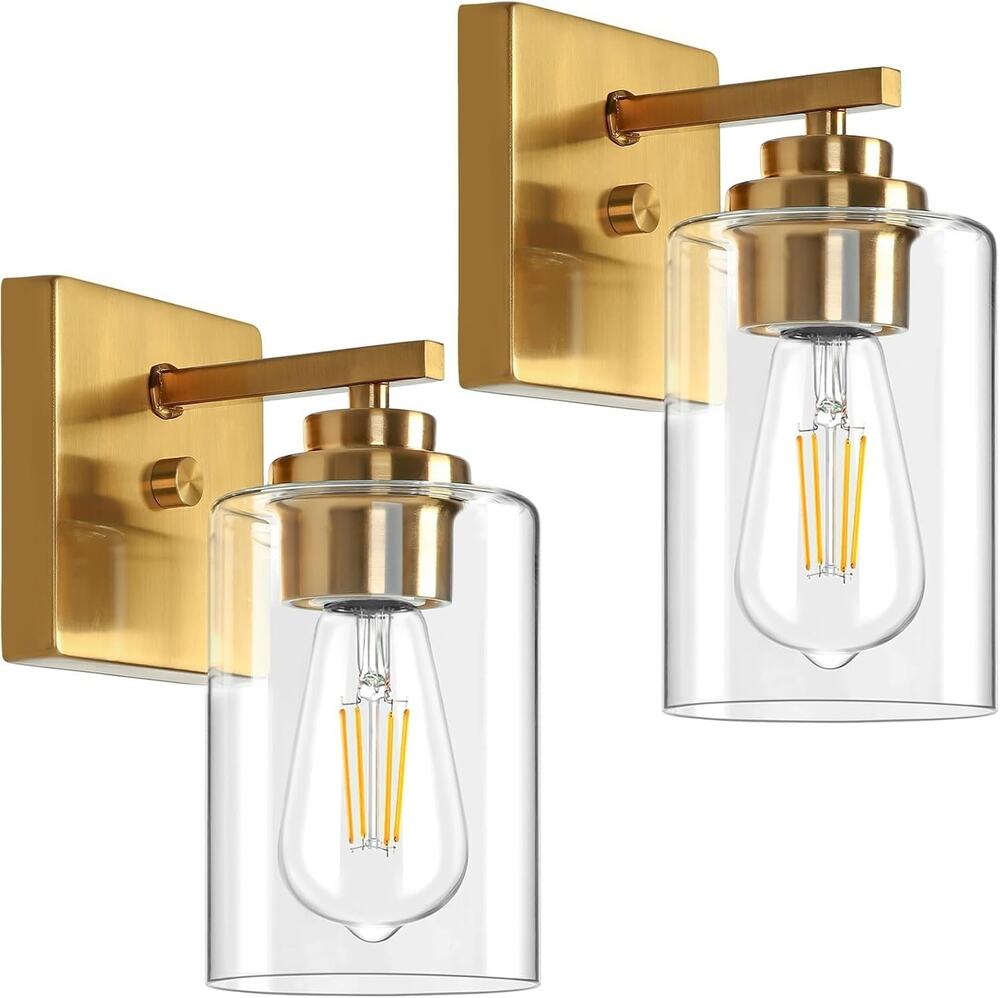 2-Pack Gold Wall Sconces with Clear Glass Shades